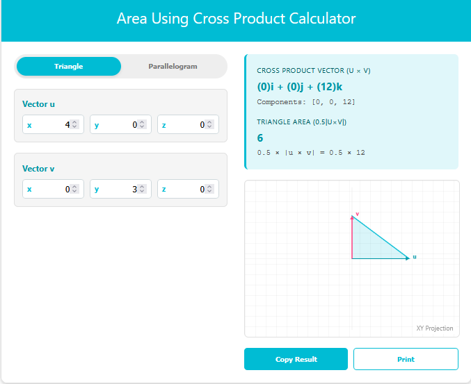 Area Using Cross Product Calculator