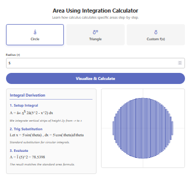 Area Using Integration Calculator