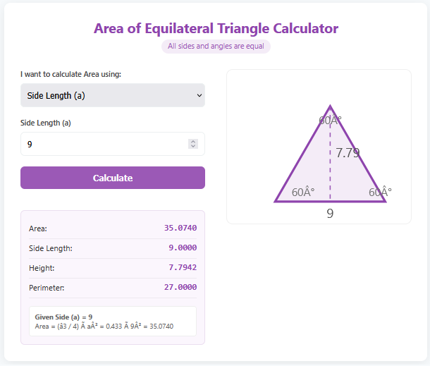 Area of Equilateral Triangle Calculator