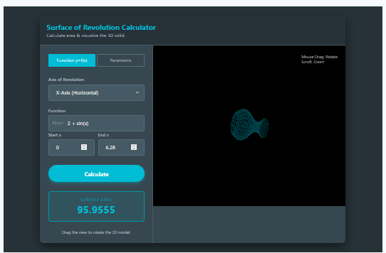 Area of Surface of Revolution Calculator