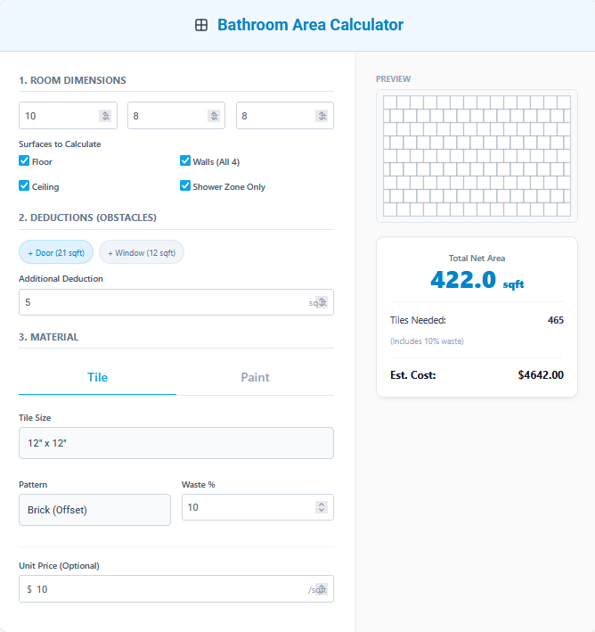 Bathroom Area Calculator