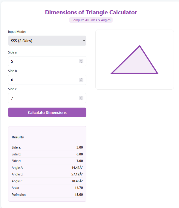 Dimensions of Triangle Calculator