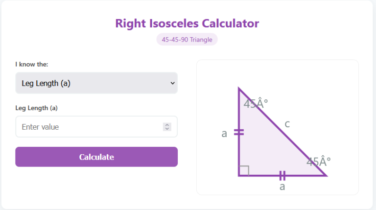 Right Isosceles Triangle Calculator: The Power of 45-45-90