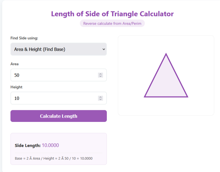 Length of Side of Triangle Calculator
