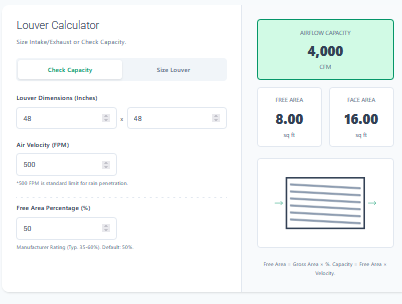 Louver Free Area Calculator