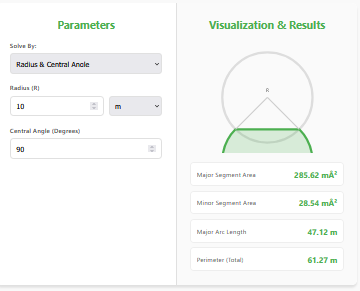 Major Segment Area Calculator