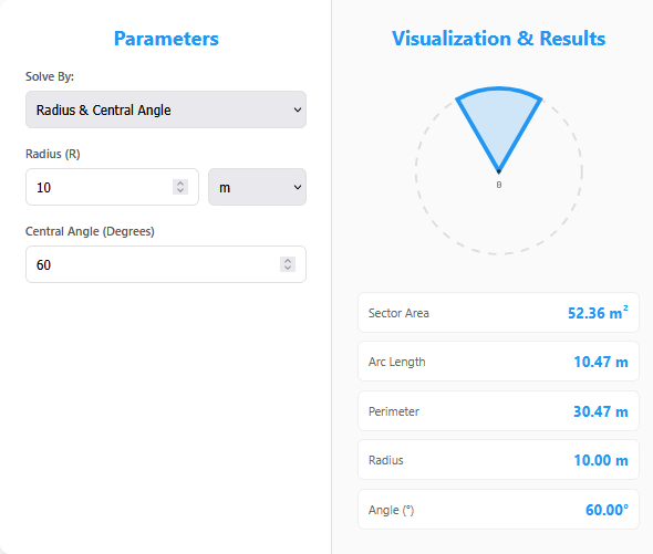 Minor Sector Area Calculator