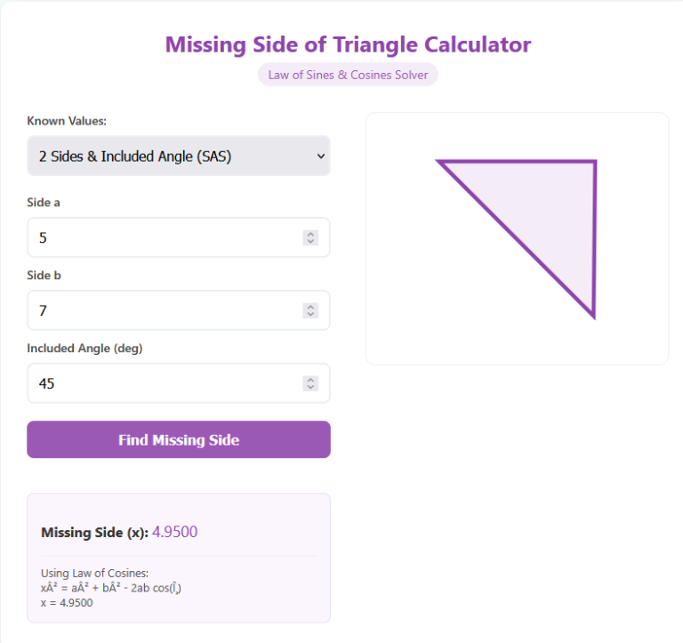 Missing side of Triangle Calculator