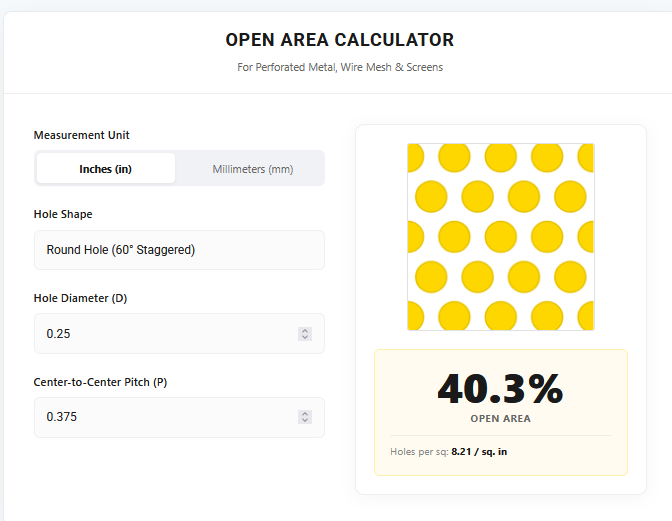 Open area calculator