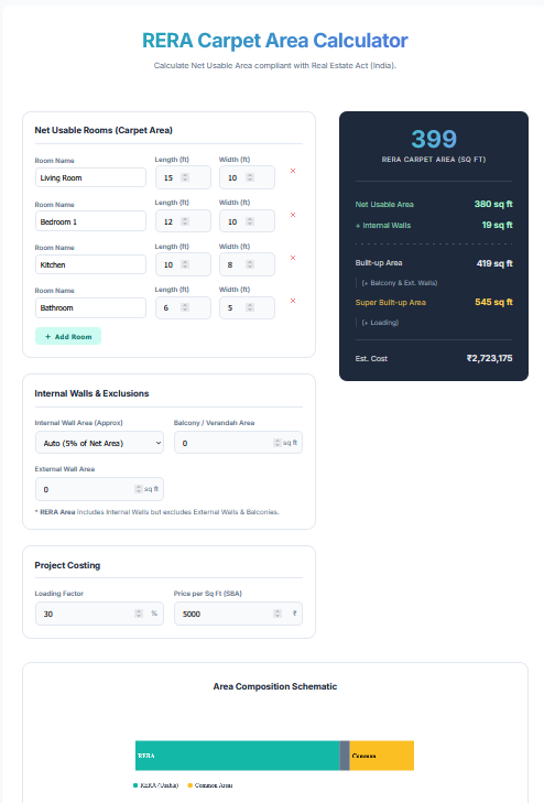 RERA Carpet Area Calculator