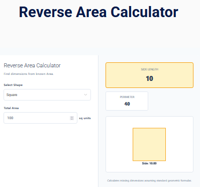 Reverse Area Calculator