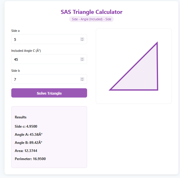 SAS Triangle Calculator