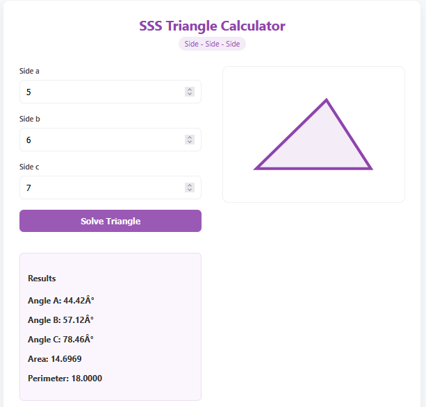 SSS Triangle Calculator