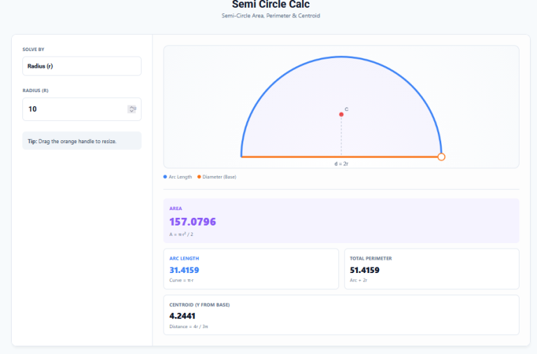 Semicircle Area Calculator