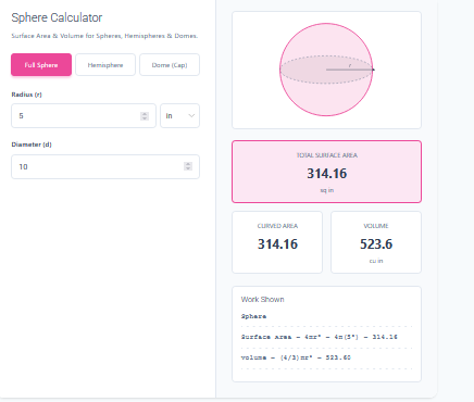 Sphere Surface Area Calculator