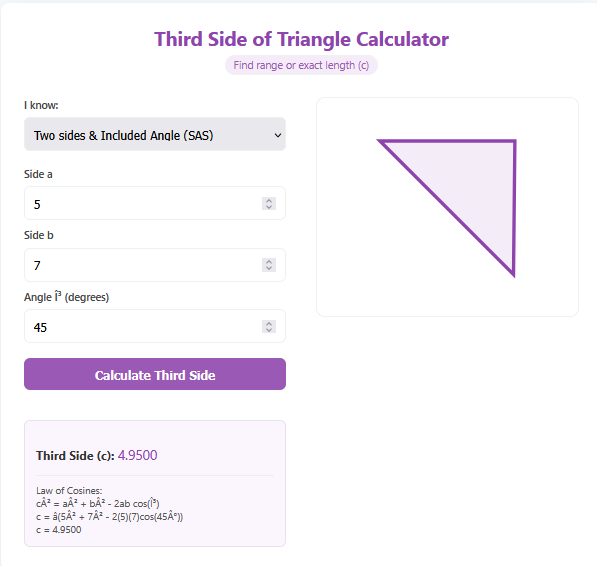 Third Side of Triangle Calculator