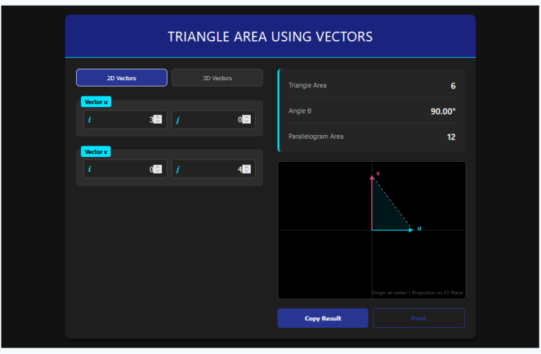 Triangle Area Using Vectors Calculator