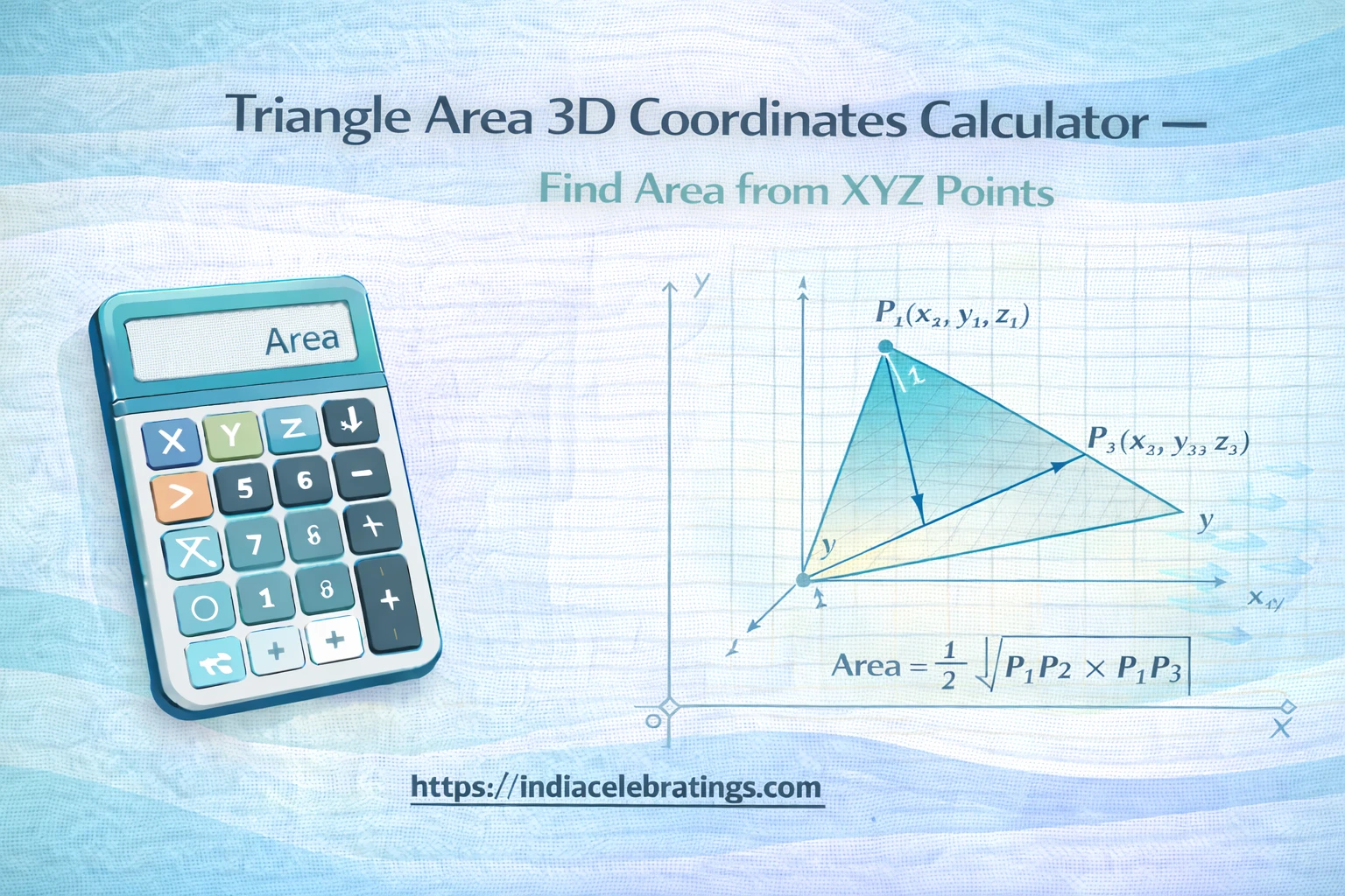 Triangle Area 3D Coordinates Calculator — Find Area from XYZ Points 1 Triangle Area using 3d coordinates Calculator