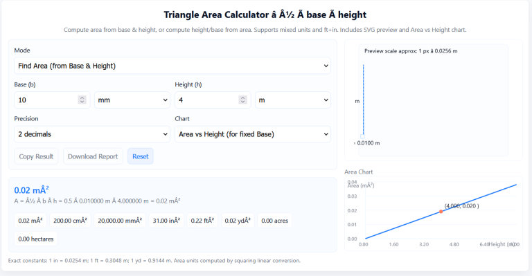 Triangle area calculator (base & height)