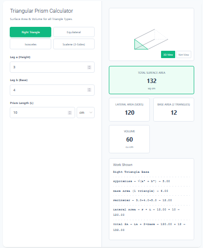 Triangular Prism Surface Area Calculator