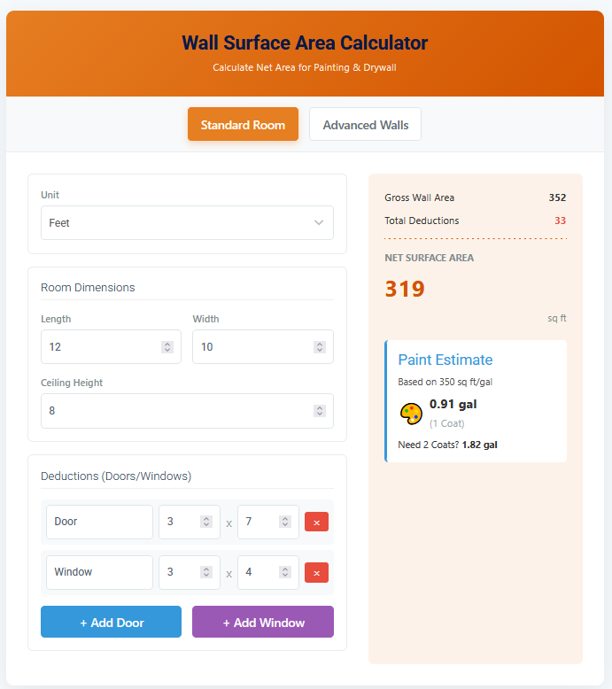 Wall Surface ara calculator