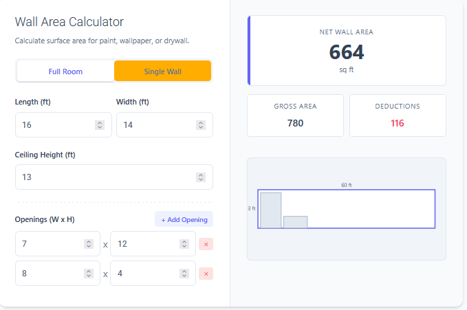 Wall area calculator