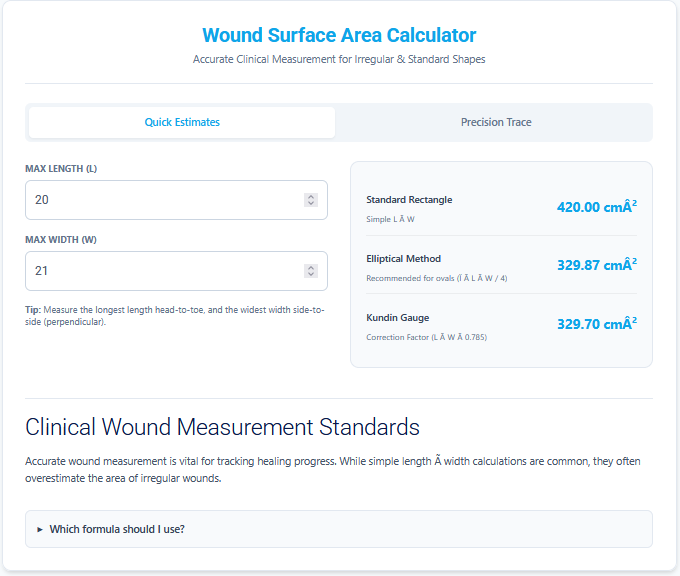 Wound surface area calculator