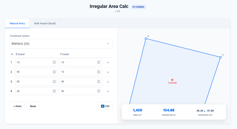 irregular area calculator manual entry