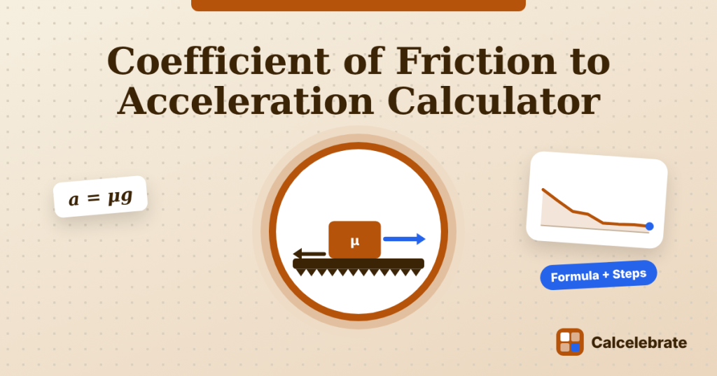 Coefficient of Friction to Acceleration Calculator: formula, steps and worked examples on Calcelebrate